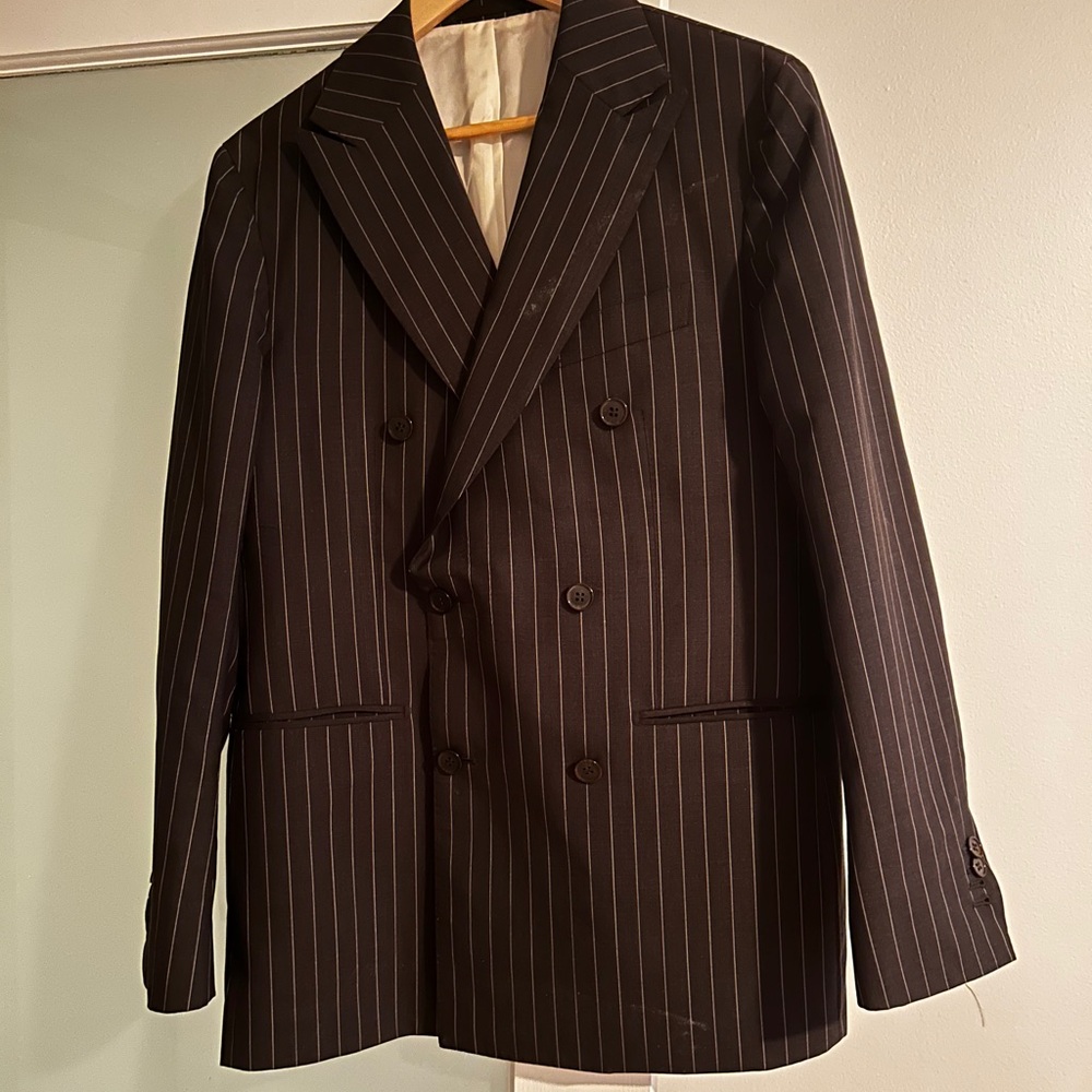 Classic Men's dark grey Pinstripe Double-Breasted Blazer